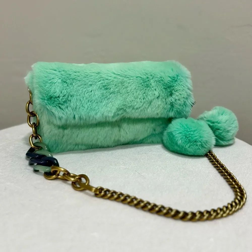 Handmade Real Rex Rabbit Fur Fold-over Flap Bag Includes Free Gift - Picture 2 of 16
